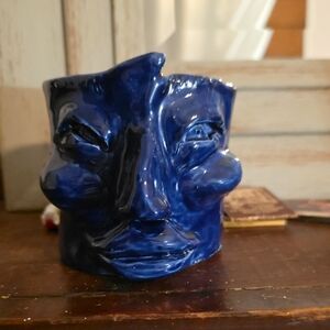 Midnight Blue Ceramic Face Art Piece